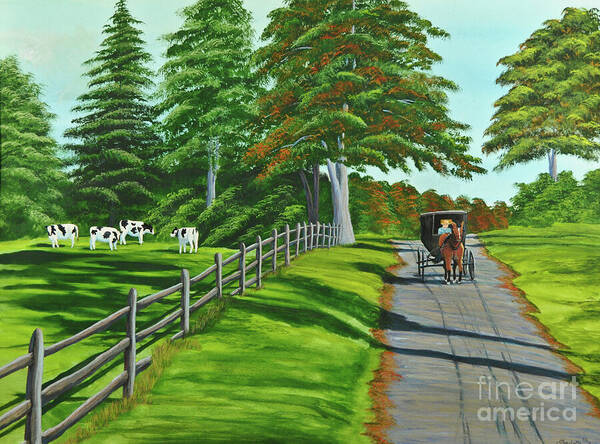 Cows Art Print featuring the painting Sunday Drive by Charlotte Blanchard