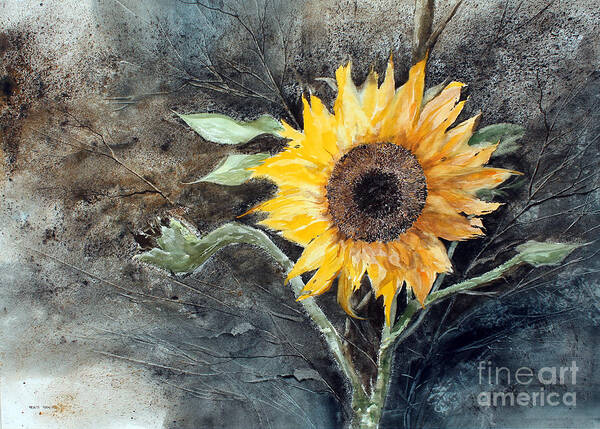 A Single Sunflower Fills The Entire Picture Area. Art Print featuring the painting Sunflower by Monte Toon