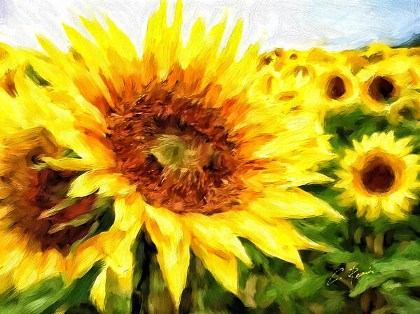 Sunflowers Art Print featuring the digital art Sunflowers by Charlie Roman