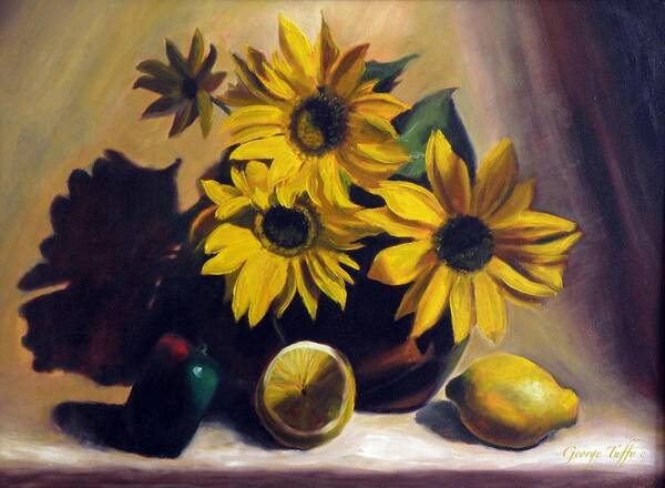 Paintings Art Print featuring the painting Sunflowers by George Tuffy