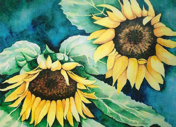 Flowers Art Print featuring the painting Sunflowers by Laurie Anderson