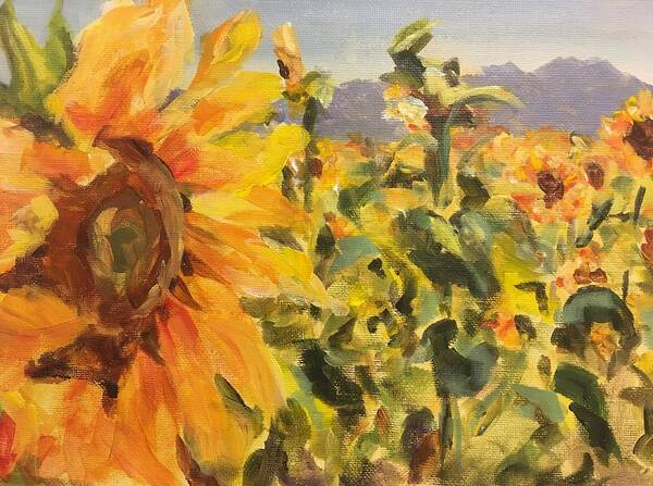 Sunflower Art Print featuring the painting Sunflowers by Susan Elizabeth Jones