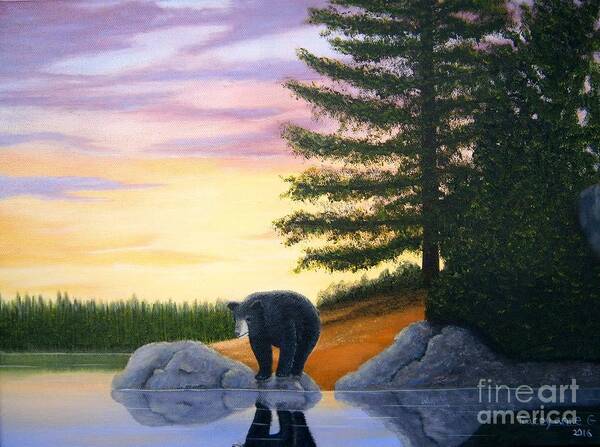 Sunset Art Print featuring the painting Sunset Bear by Tracey Goodwin