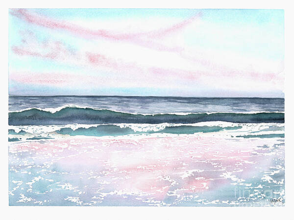 Sunset Art Print featuring the painting Sunset on the Beach by Hilda Wagner