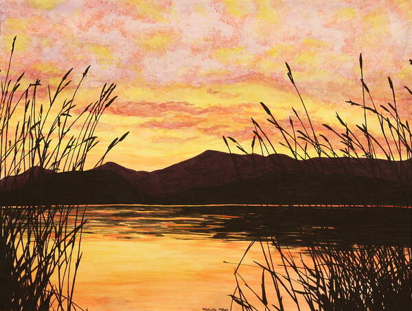 Sunset Art Print featuring the painting Sunset Over the Water by Michelle Miron-Rebbe