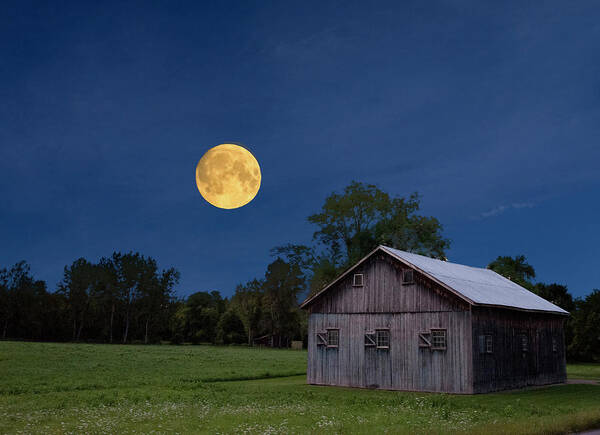 Super Moon Art Print featuring the photograph Super Moon with Barn by Joe Granita