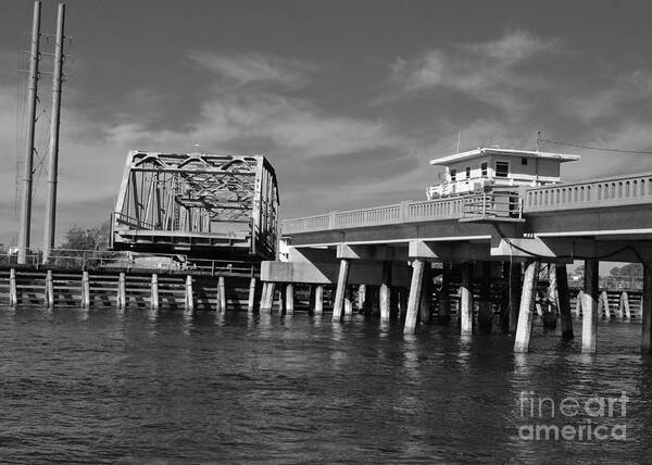 Water Way Art Print featuring the photograph Surf City Bridge - Black and White by Bob Sample