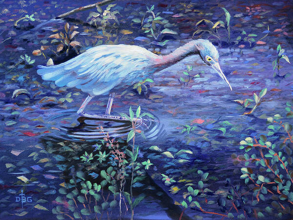 Blue Heron Art Print featuring the painting Targeted ad Impetum by David Bader