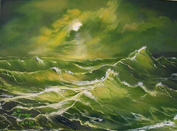 Mostly Green Art Print featuring the painting Tempest by Sharon Duguay