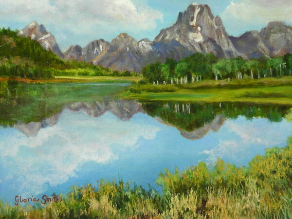 Mountains Art Print featuring the painting Tetons by Gloria Smith