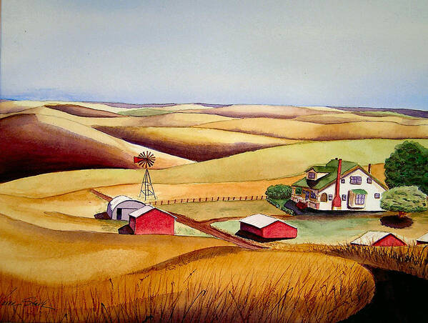 Landscape Art Print featuring the painting The Aune Farm by Karen Stark