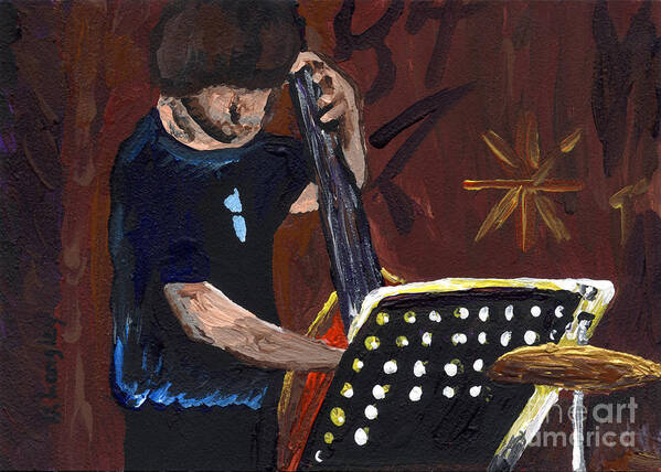 Bass Guitar Big Band Swing Music Stand Art Print featuring the painting The Bassist by Helena M Langley