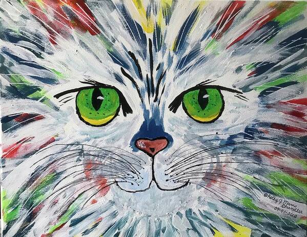 Cat Art Print featuring the painting The Cat Got In My Paint by Kathy Marrs Chandler
