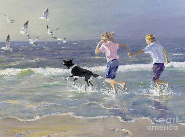 Seaside; Children Art Print featuring the painting The Chase by William Ireland