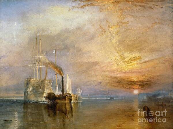The Art Print featuring the painting The Fighting Temeraire Tugged to her Last Berth to be Broken up by Joseph Mallord William Turner