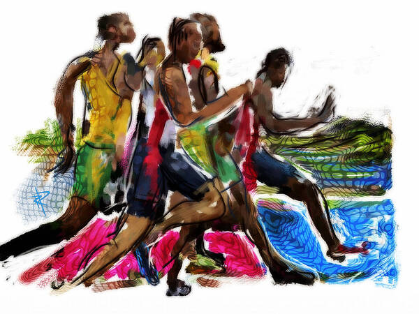 Runner Art Print featuring the mixed media The Finish Line by Russell Pierce