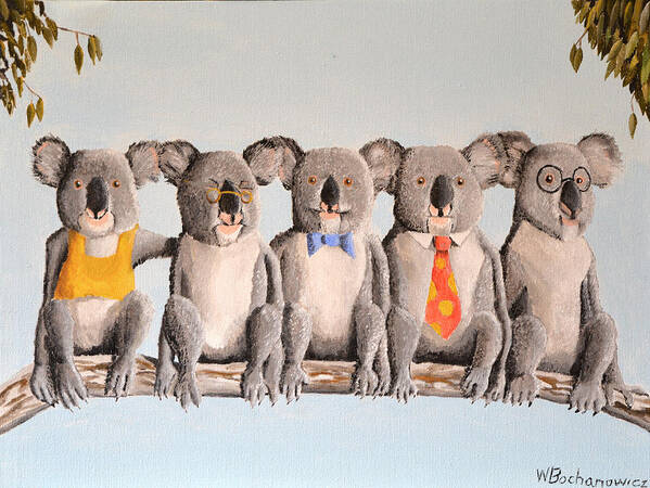 The Five Koalas Art Print featuring the painting The Five Koalas by Winton Bochanowicz