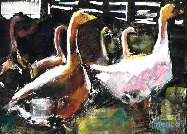 Foul Art Print featuring the painting The Geese by Frances Marino