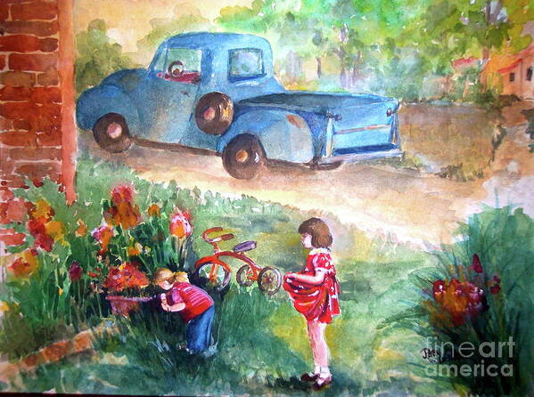 Easter Egg Hunt Art Print featuring the painting The Hunt by Patsy Walton