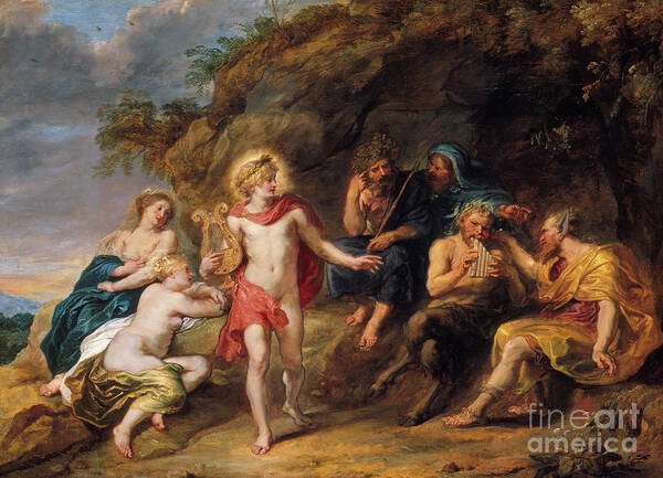 The Judgment Of Midas Art Print featuring the painting The Judgment of Midas by Jan van den Hoecke
