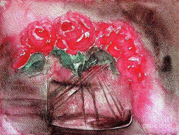 The Last Red Roses Art Print featuring the painting The Last Red Roses by Jasna Dragun