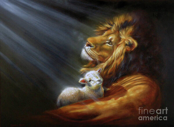 Lion And Lamb Art Print featuring the painting Isaiah - The Light by Charice Cooper