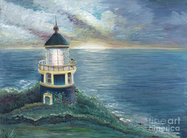 Lighthouse Art Print featuring the painting The Lighthouse by Nadine Rippelmeyer