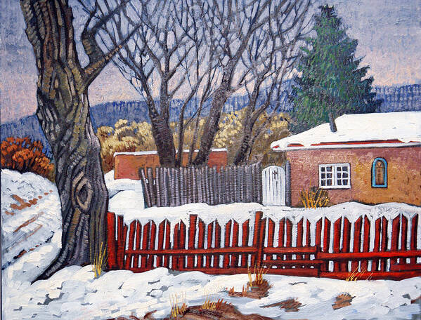 Southwest Art Print featuring the painting The Little Red Fence by Donna Clair