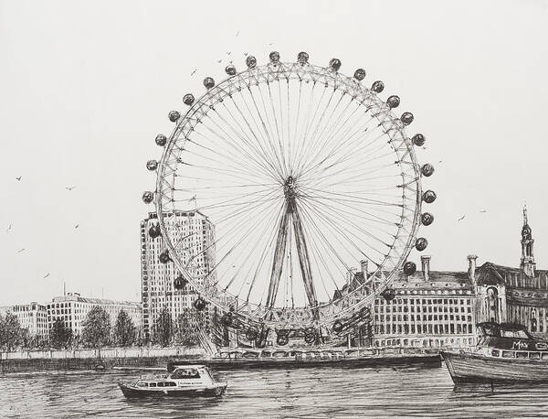 London Art Print featuring the drawing The London Eye by Vincent Alexander Booth