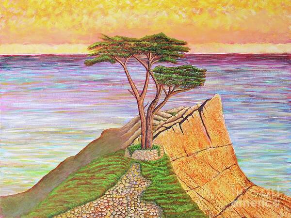 The Lone Cypress Tree Art Print featuring the painting The Lone Cypress by Joseph J Stevens
