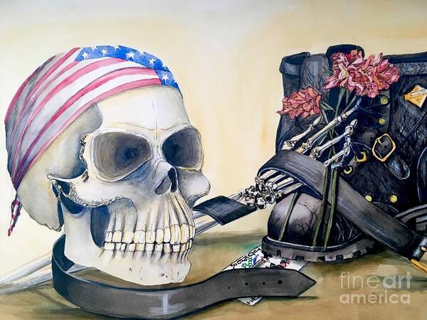  Skull Art Print featuring the painting The Rider by Mastiff Studios