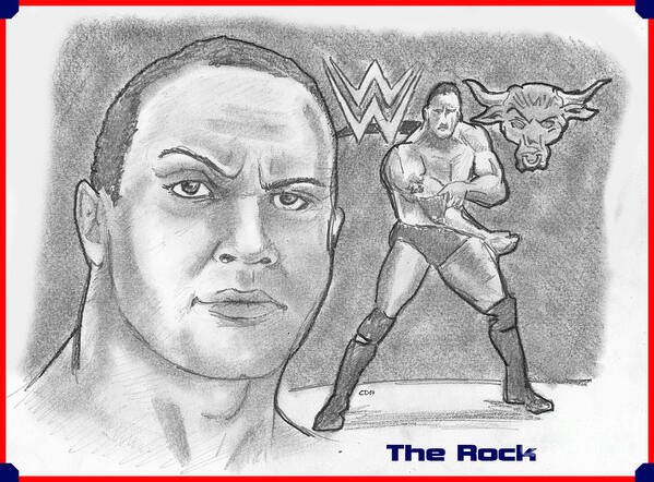 Wwe Art Print featuring the drawing The Rock by Chris DelVecchio
