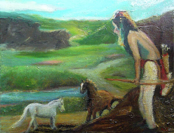 Native American Art Print featuring the painting The Scout by Susan Esbensen