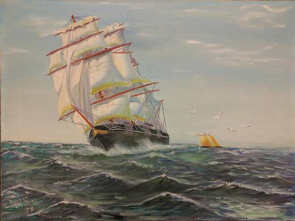 Tall Ship Art Print featuring the painting The Whole Nine Yards by Mike Jenkins