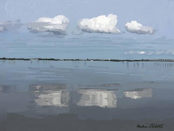 Clouds Art Print featuring the painting Three Clouds in Reflection on the Banana River, Merritt Island, FL by Melissa Abbott