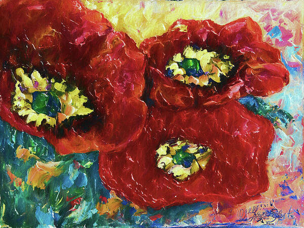 Picture Art Print featuring the painting Three Poppies by OLena Art by Lena Owens - Vibrant DESIGN