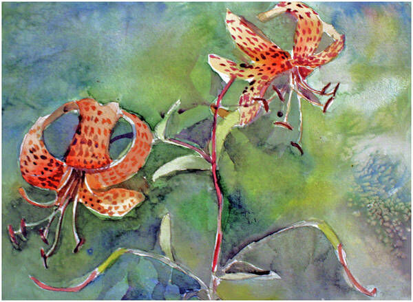 Tiger Lilies Art Print featuring the painting Tiger Lilies by Mindy Newman