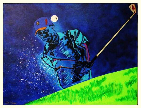 Tiger Woods Paintings Art Print featuring the painting Tiger Woods-Playing in the Sandbox by Bill Manson