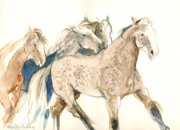 Horses Art Print featuring the painting Time to Run by Mary Armstrong