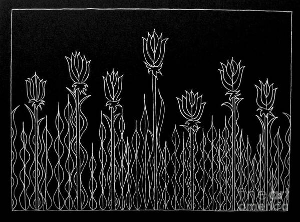 Diy Painting Stress Relief Adult Coloring Children Teens Cheerful Uplifting Flowers Nature Floral Garden Original Breena Briggeman Black White Canvas Art Print featuring the drawing DIY Tiny Tulips Painting by Breena Briggeman