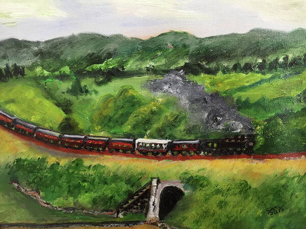 Train Art Print featuring the painting Train in the Country by Lucille Valentino
