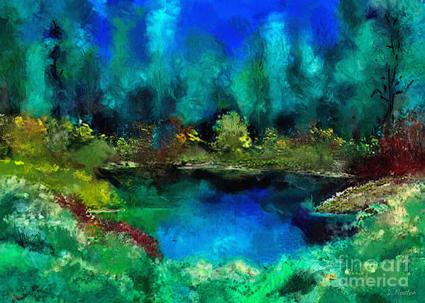 Pond Art Print featuring the digital art Tranquil pond Abstract Realism by Dee Flouton