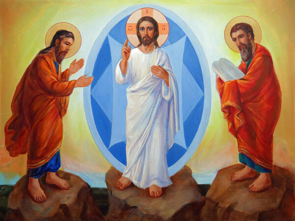 Jesus Art Print featuring the painting Transfiguration of Jesus by Svitozar Nenyuk