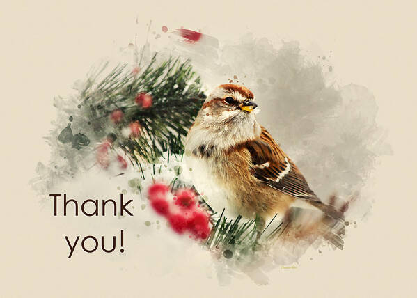 Thank You Art Print featuring the mixed media Tree Sparrow Thank You Card by Christina Rollo