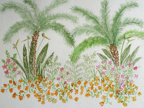 Palm Trees Art Print featuring the painting Treesnflowers by Susan Nielsen