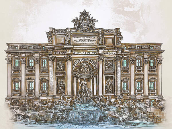 Rome Art Print featuring the painting Trevi Fountain,Rome by Andrzej Szczerski