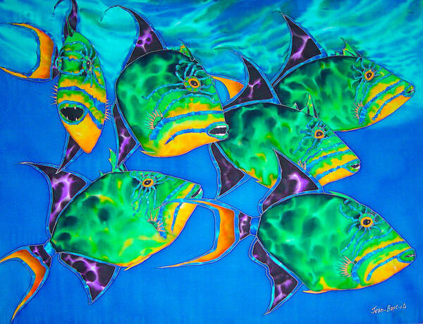 Diving Art Print featuring the painting Queen Triggerfish by Daniel Jean-Baptiste