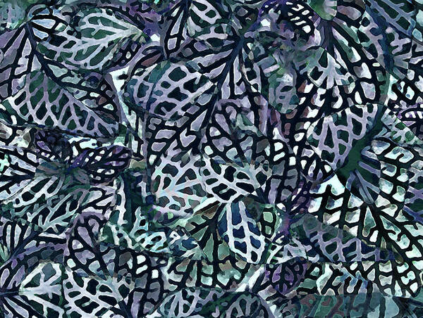 Tropical Leaves Art Print featuring the drawing Tropical Jungle Leaves Mosaic Pattern by Menega Sabidussi