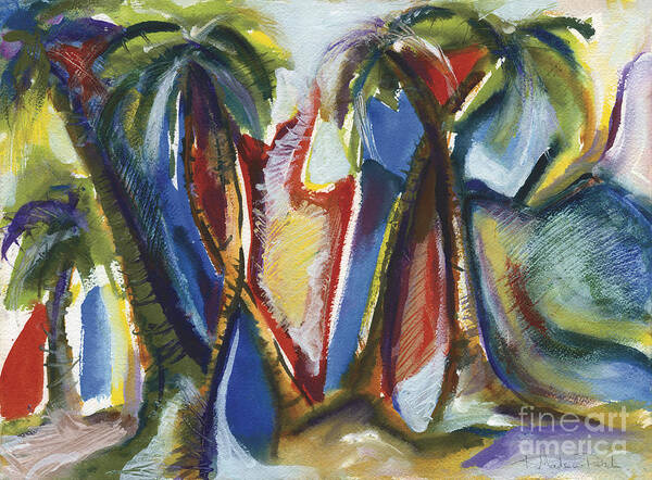 Abstract Art Print featuring the painting Tropical Palm Rhumba by Kerryn Madsen Pietsch