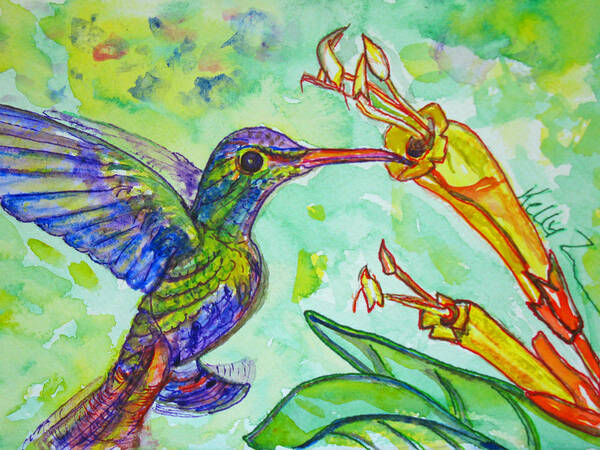 Hummingbird Art Print featuring the painting Tubular Nectar by Kelly Smith